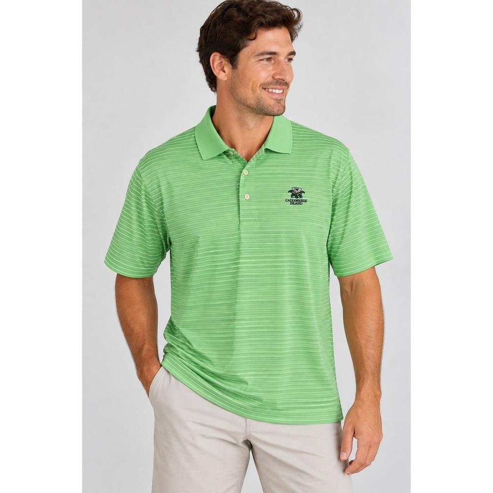 Oxford‎ Golf Mens Large Polo Shirt Green White Stripe Callawassie Island Cotton